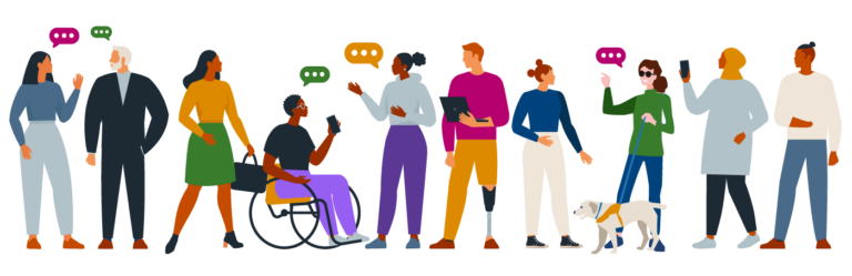 Illustration of multiple people with different disabilities